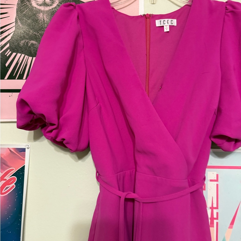 TCEC Magenta Puff-Sleeve Wrap Mini Dress - Picture 2 of 3